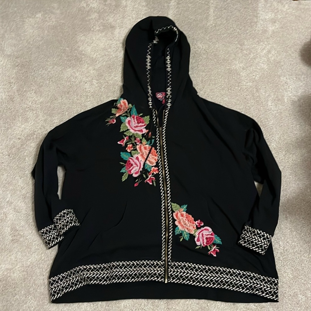 Johnny Was Dorana Full Zip Embroidered Hoodie